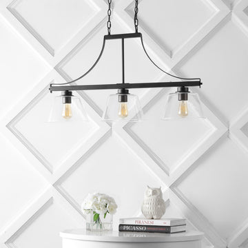 Jayden 36" Industrial Farmhouse Iron/Glass Linear LED Pendant - JONATHAN Y